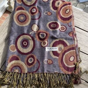 Pashmina & Silk Geometric Patterned Fringe Scarf Wrap